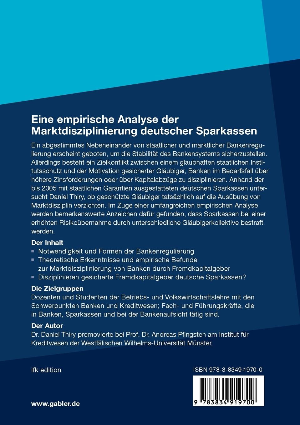 Rückseitencover Eine empirische Analyse der Marktdisziplinierung deutscher Sparkassen
