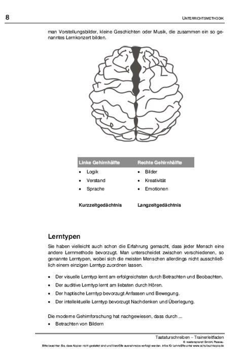 Beispielinhalt (Bild) Das Tastaturschreiben mit 10 Fingern in 5 Stunden. Trainerleitfaden