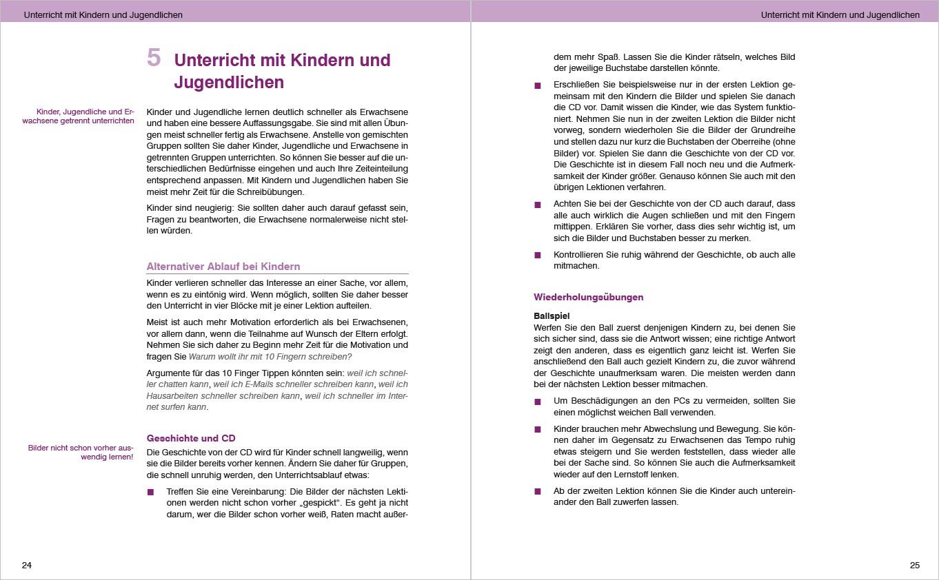 Beispielinhalt (Bild) Das Tastaturschreiben mit 10 Fingern in 5 Stunden. Trainerleitfaden
