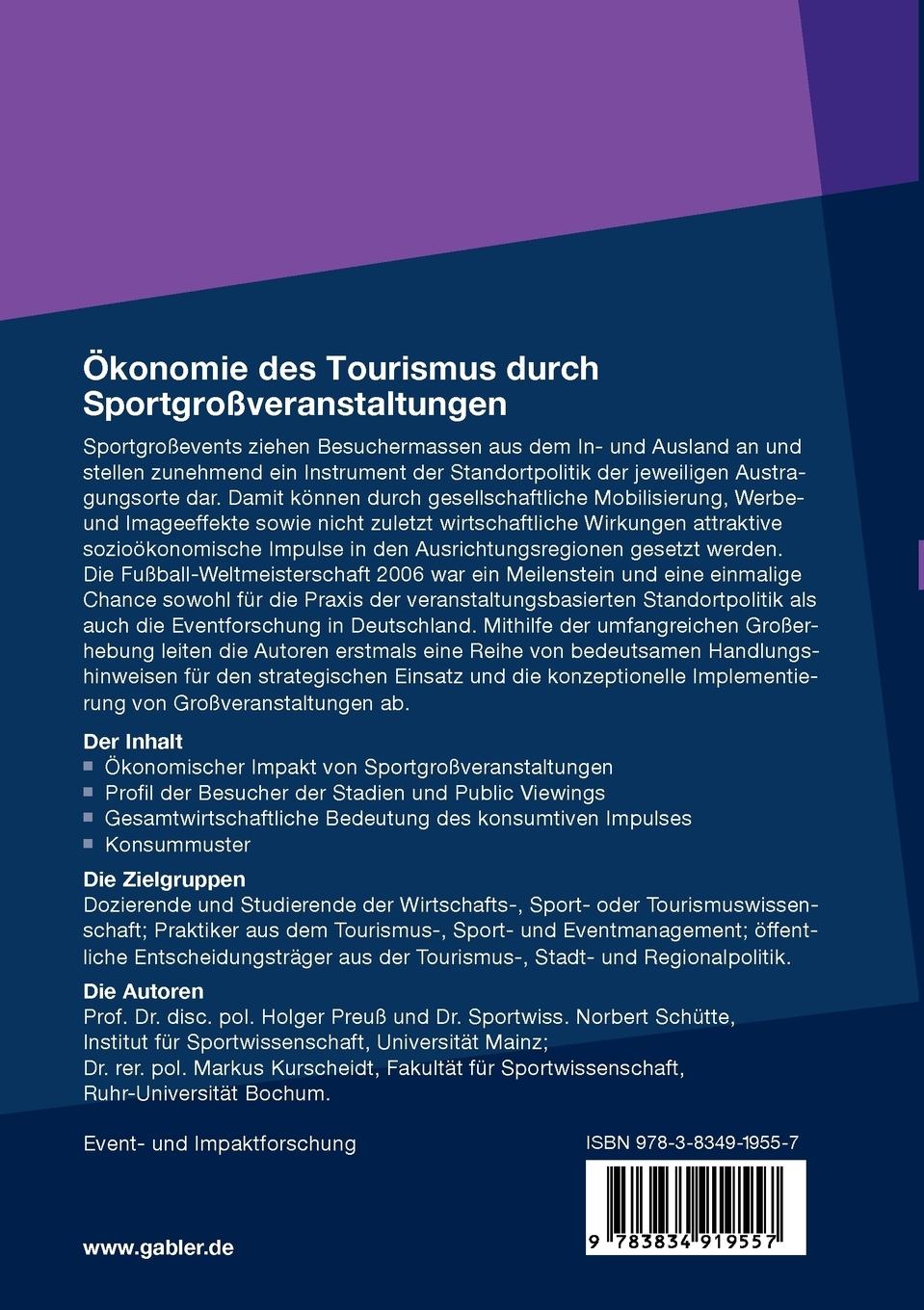 Rückseitencover Ökonomie des Tourismus durch Sportgroßveranstaltungen