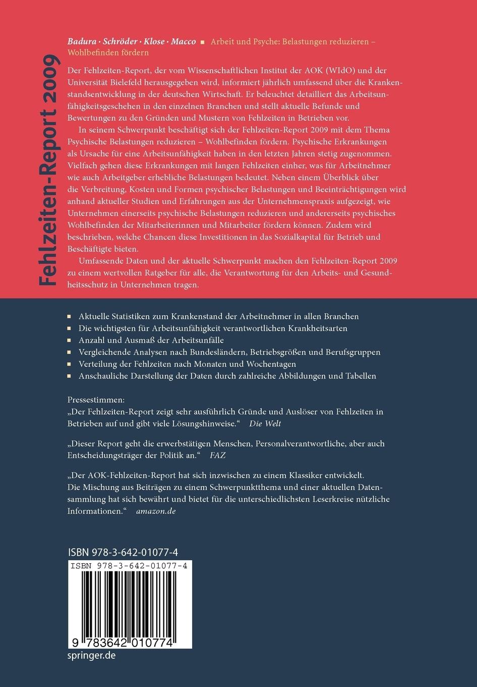 Rückseitencover Fehlzeiten-Report 2009