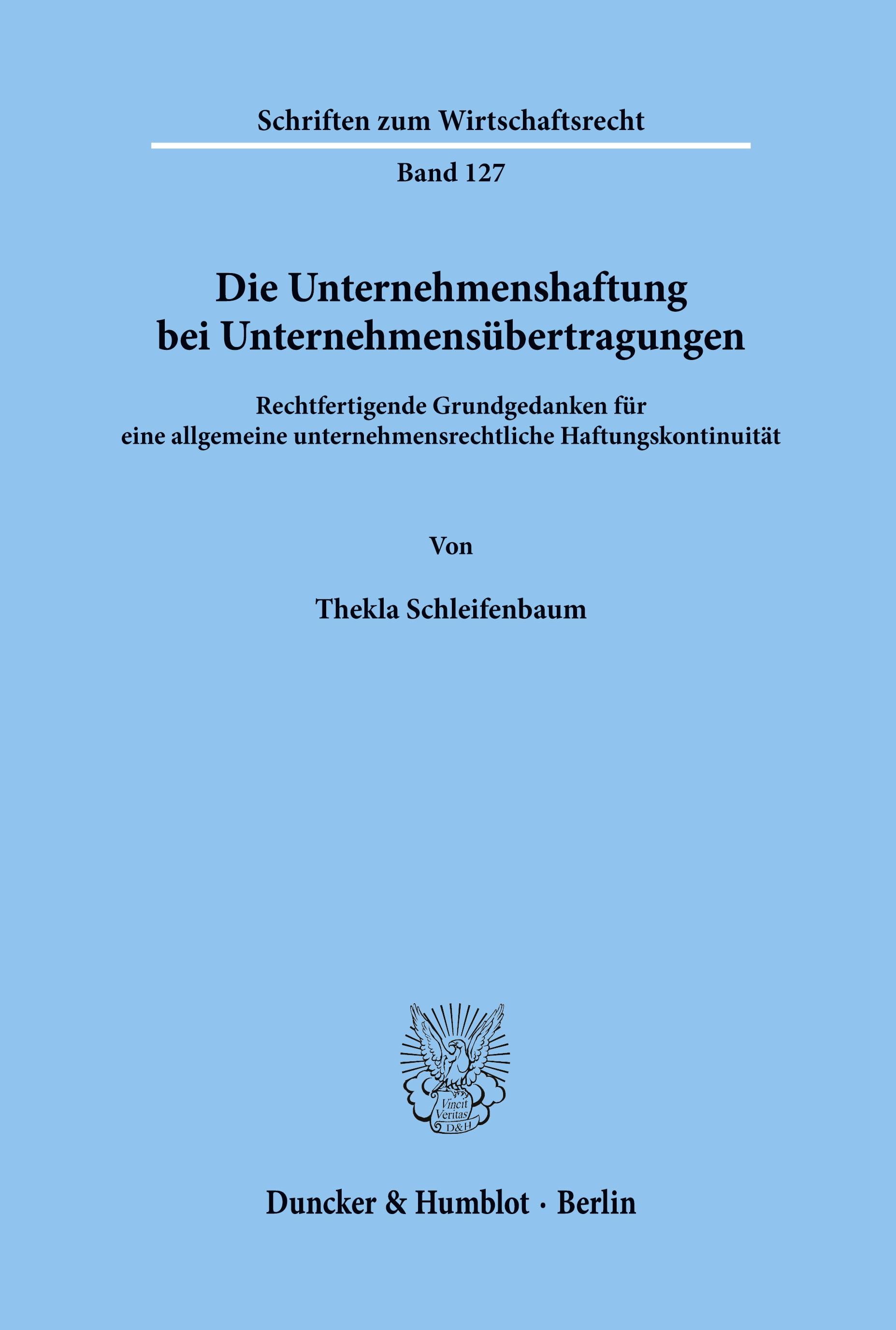 Vorderes Coverbild Die Unternehmenshaftung bei Unternehmensübertragungen.