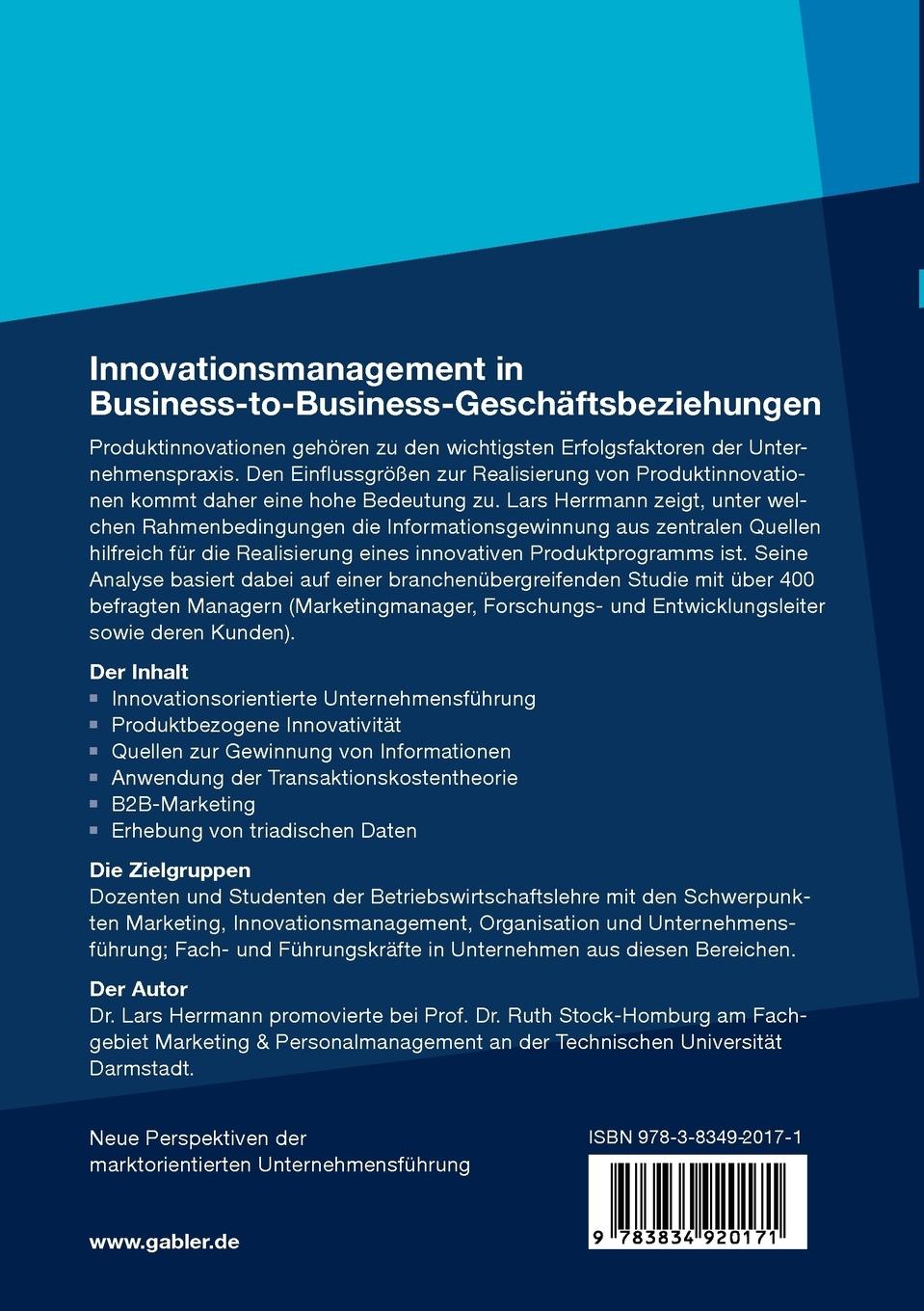 Rückseitencover Innovationsmanagement in Business-to-Business-Geschäftsbeziehungen