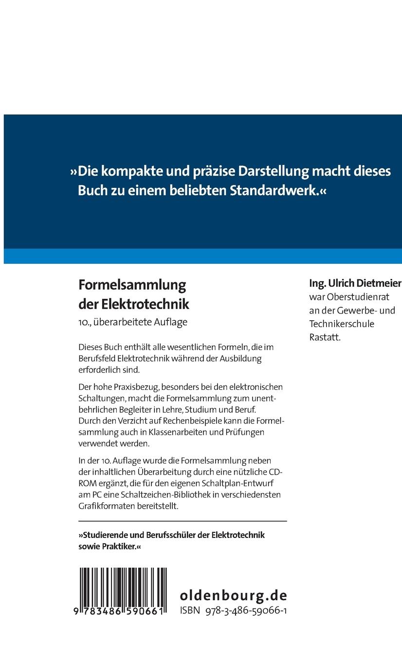 Rückseitencover Formelsammlung der Elektrotechnik