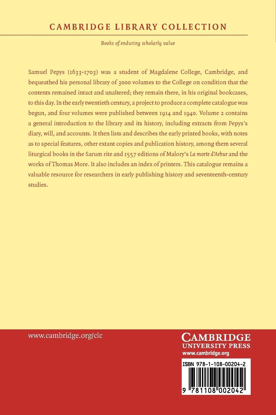 Rückseitencover Bibliotheca Pepysiana