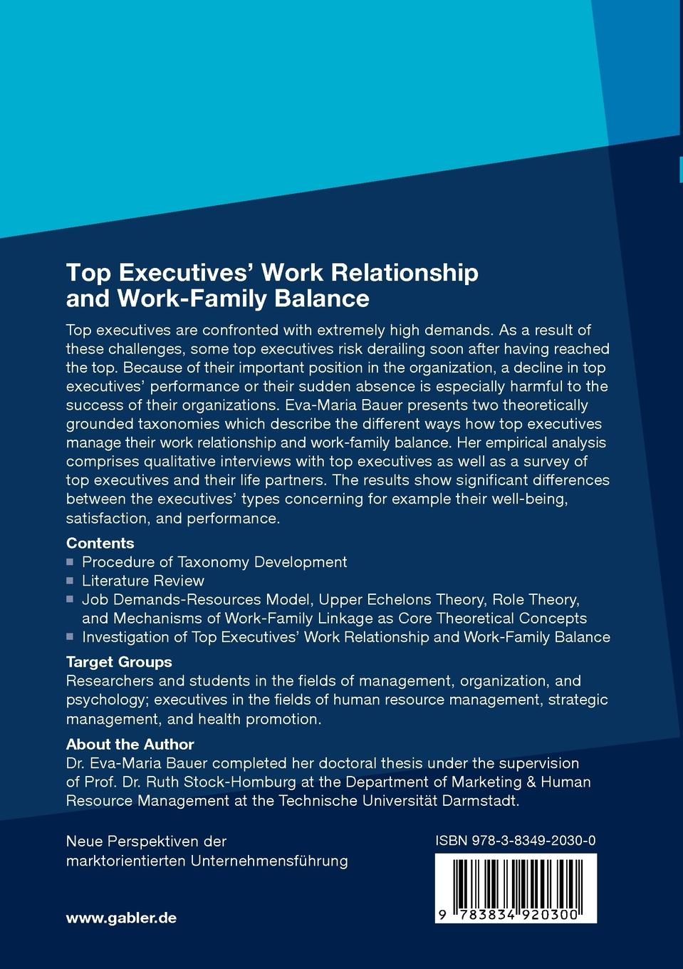 Rückseitencover Top Executives' Work Relationship and Work-Family Balance