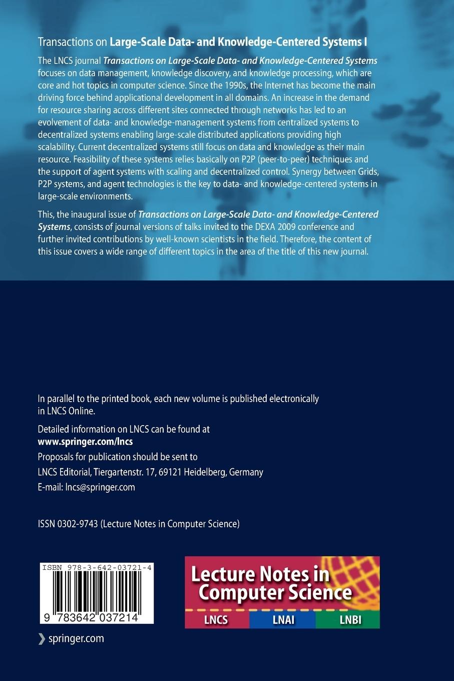Rückseitencover Transactions on Large-Scale Data- and Knowledge-Centered Systems I