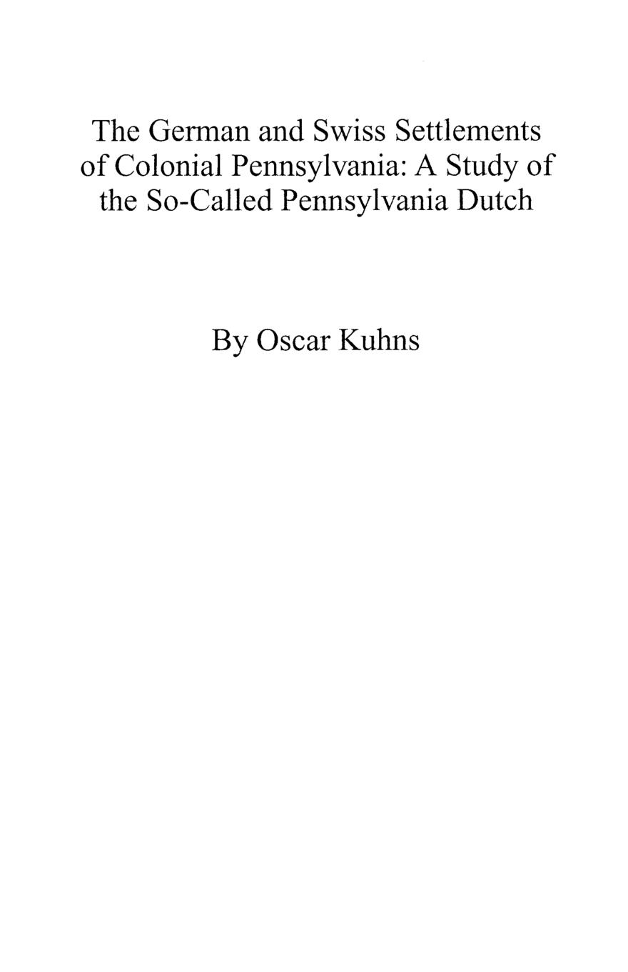 Vorderes Coverbild German and Swiss Settlements of Colonial Pennsylvania