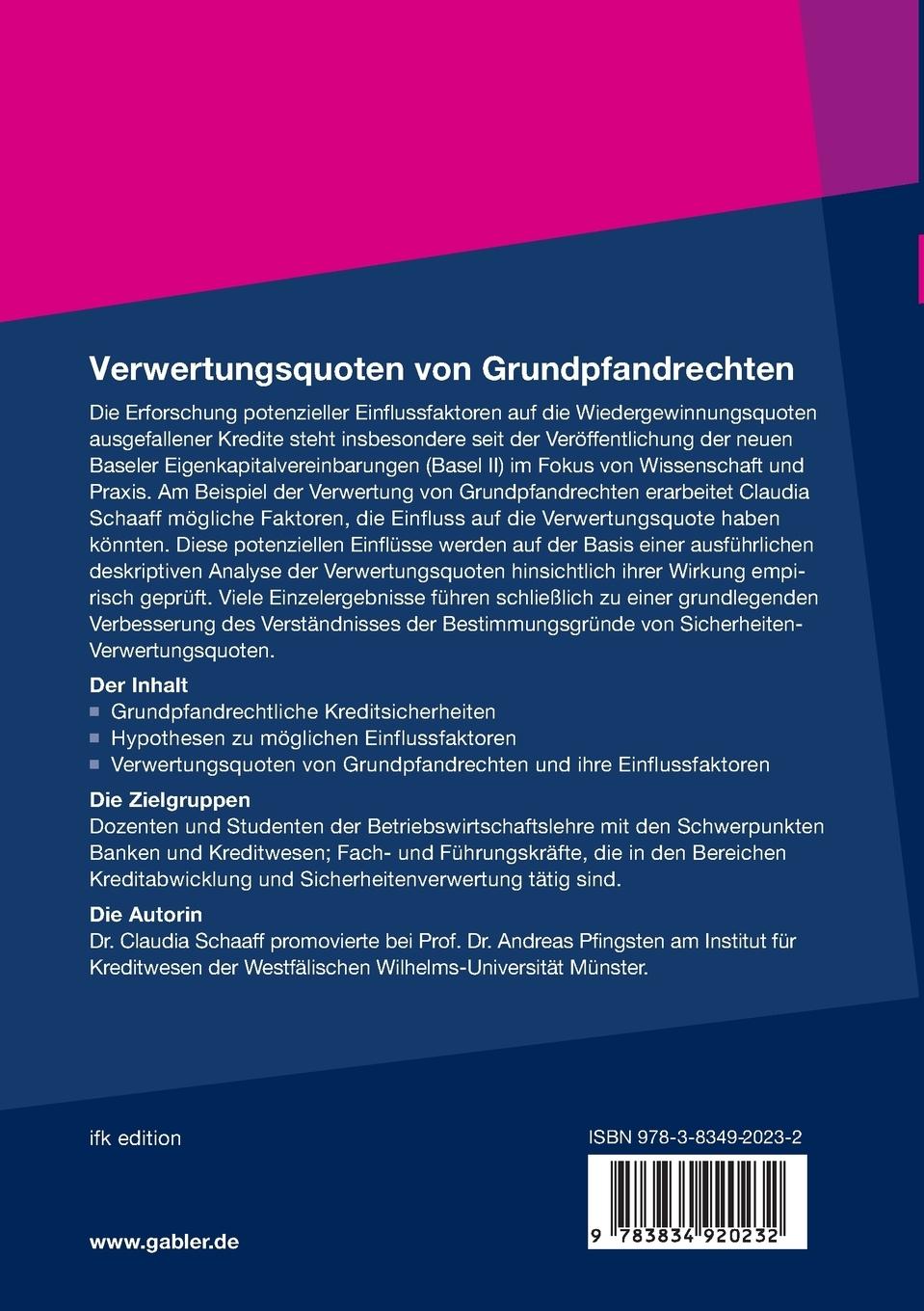 Rückseitencover Verwertungsquoten von Grundpfandrechten