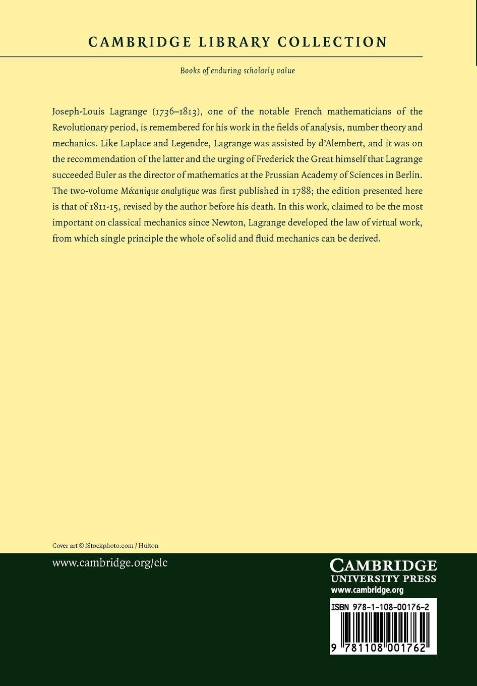 Rückseitencover Mecanique analytique