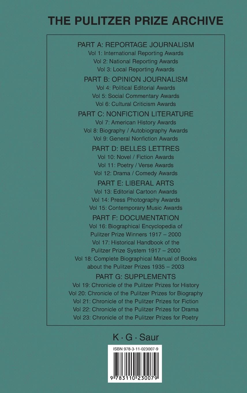Rückseitencover Chronicle of the Pulitzer Prizes for Poetry