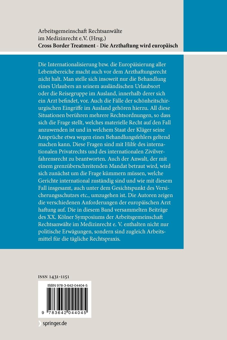 Rückseitencover Cross Border Treatment - Die Arzthaftung wird europäisch