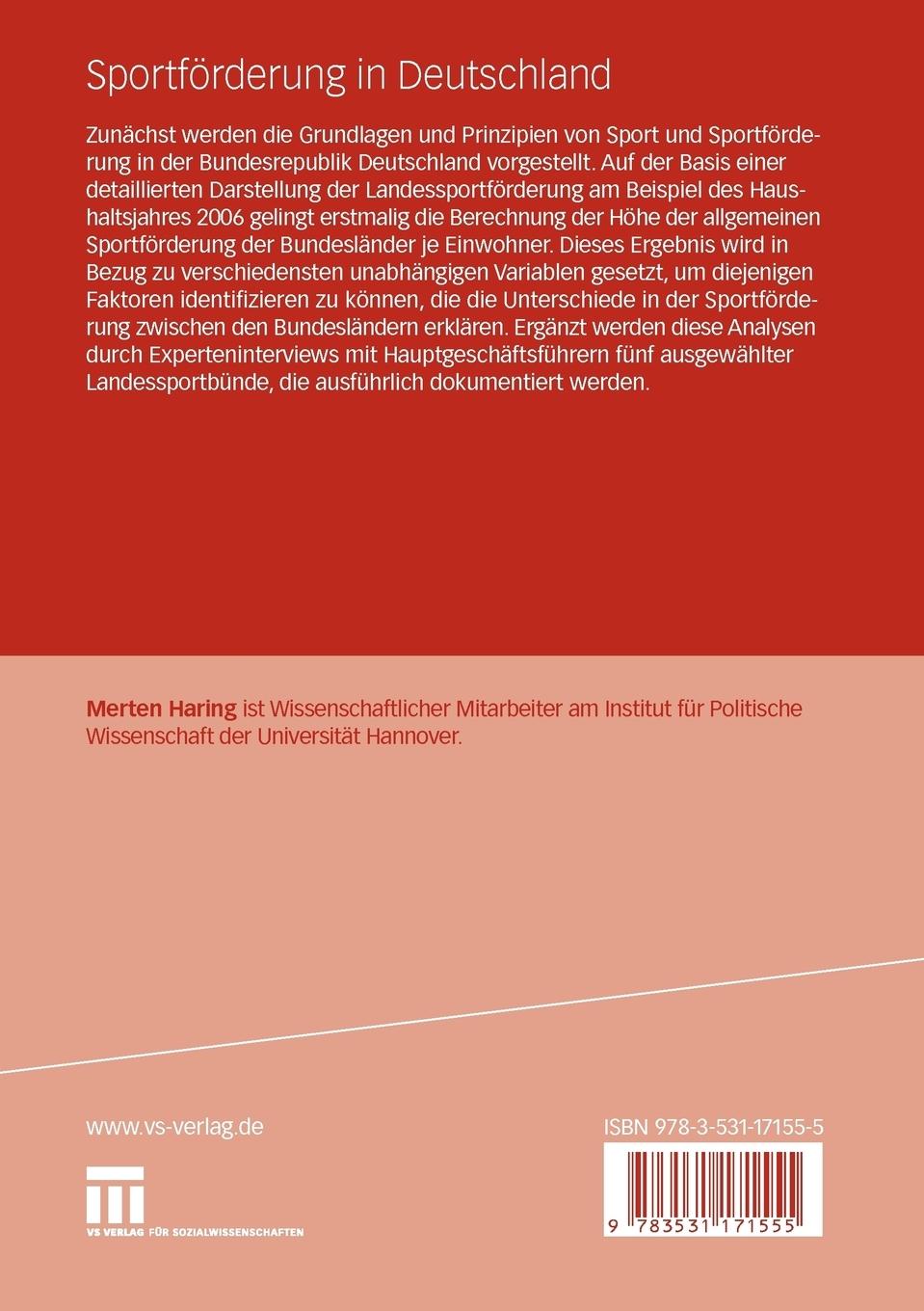 Rückseitencover Sportförderung in Deutschland