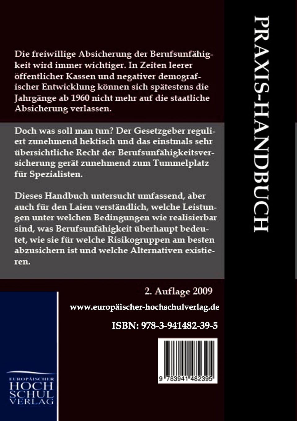 Rückseitencover Handbuch der Berufsunfähigkeit