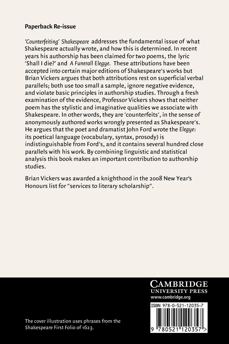 Rückseitencover 'Counterfeiting' Shakespeare