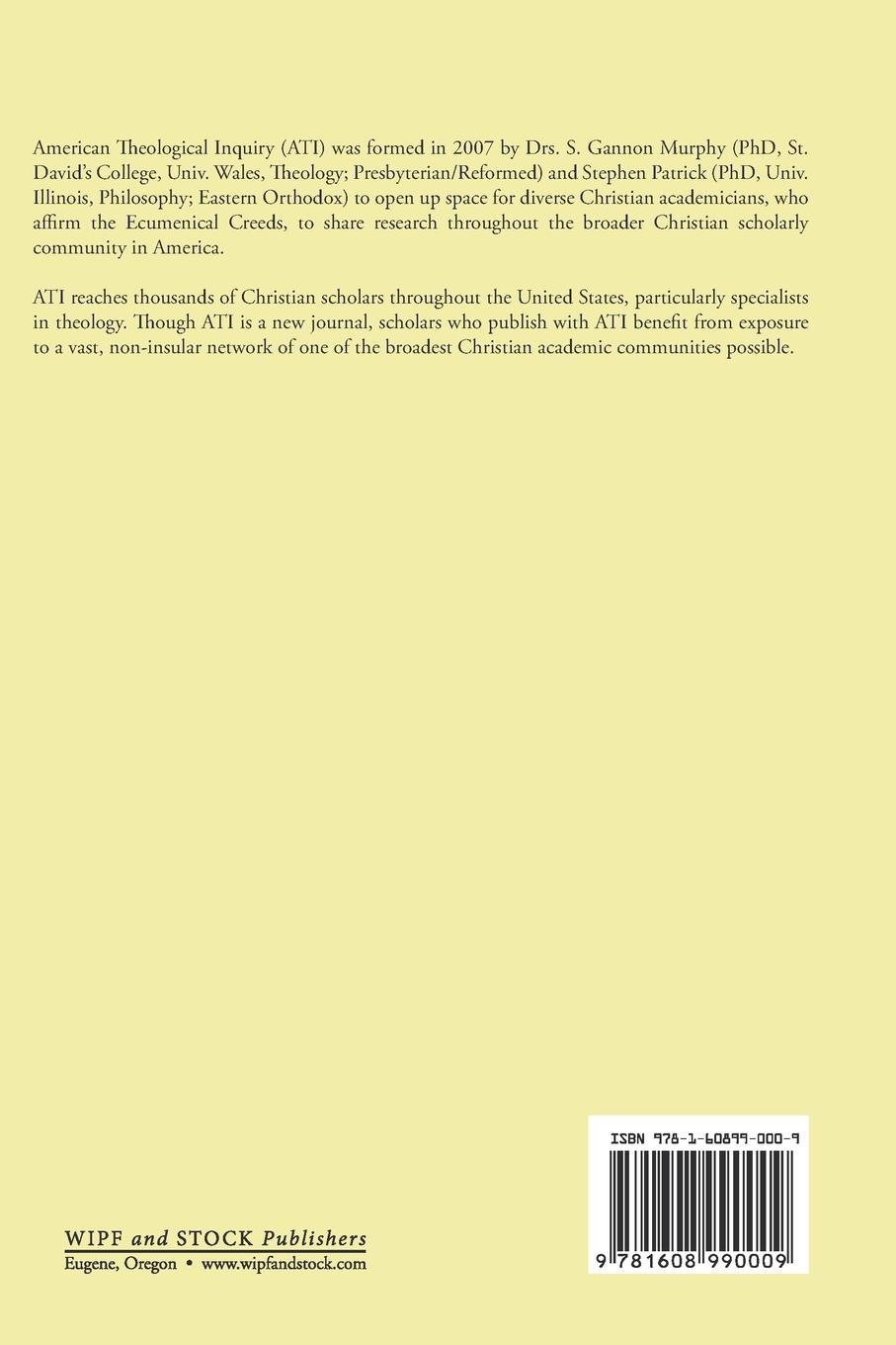 Rückseitencover American Theological Inquiry, Volume Two, Issue Two