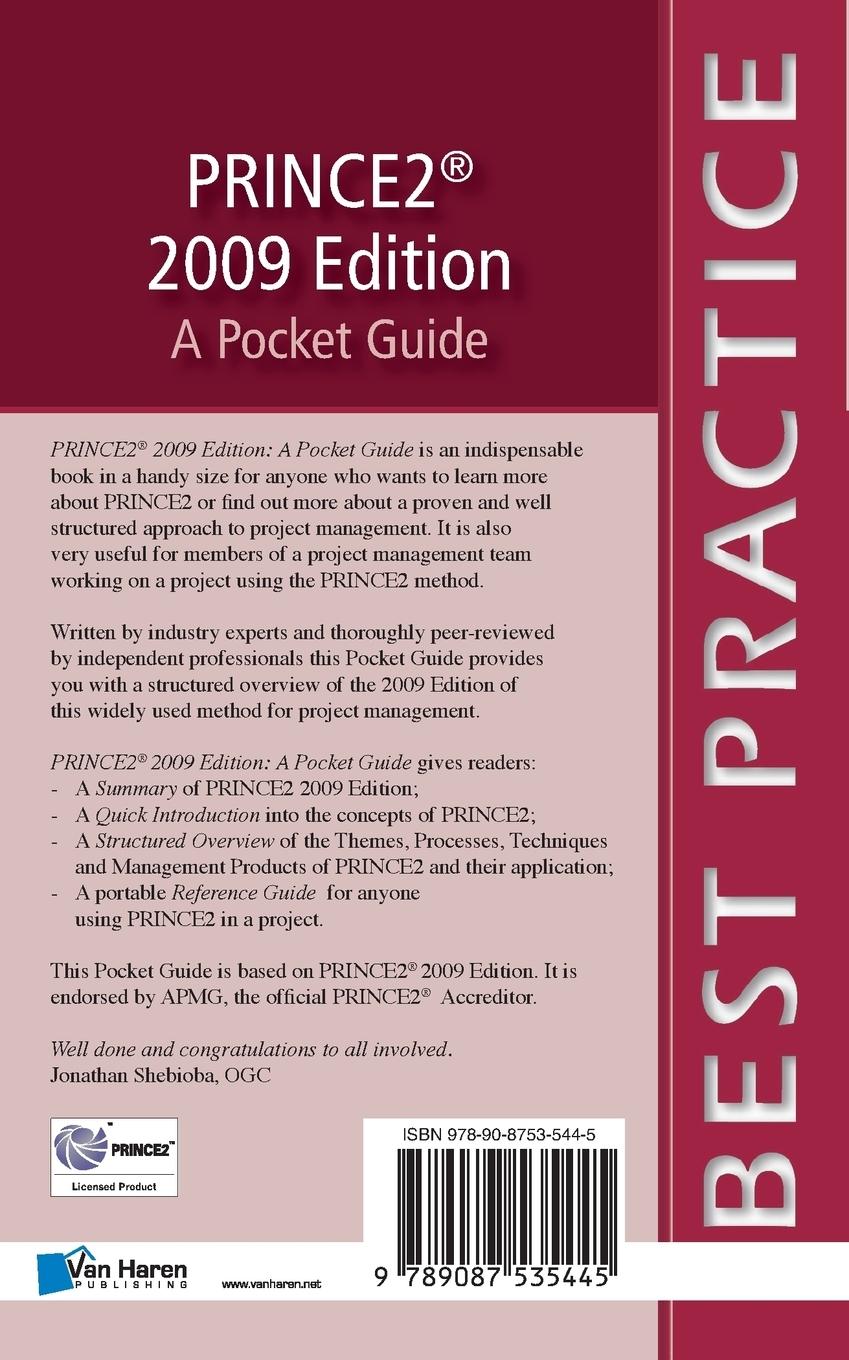 Rückseitencover PRINCE2TM 2009 Edition  - A Pocket Guide