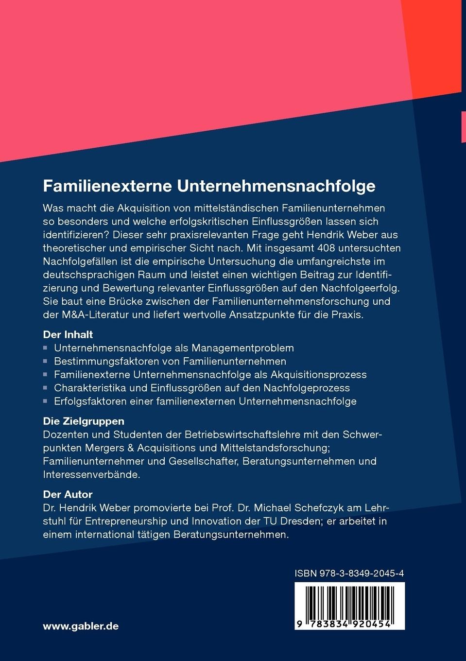 Rückseitencover Familienexterne Unternehmensnachfolge