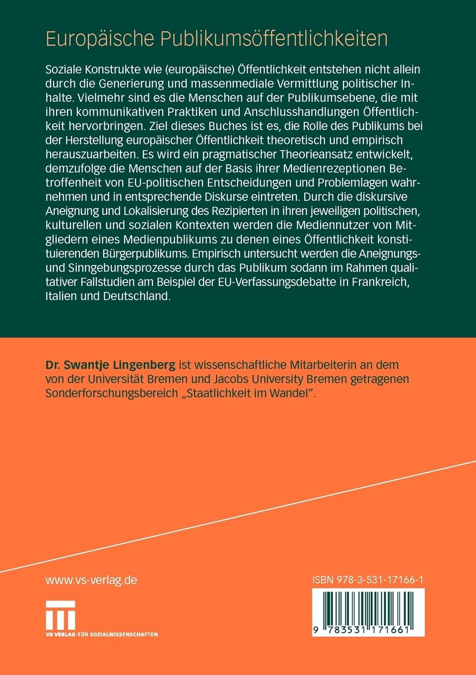 Rückseitencover Europäische Publikumsöffentlichkeiten