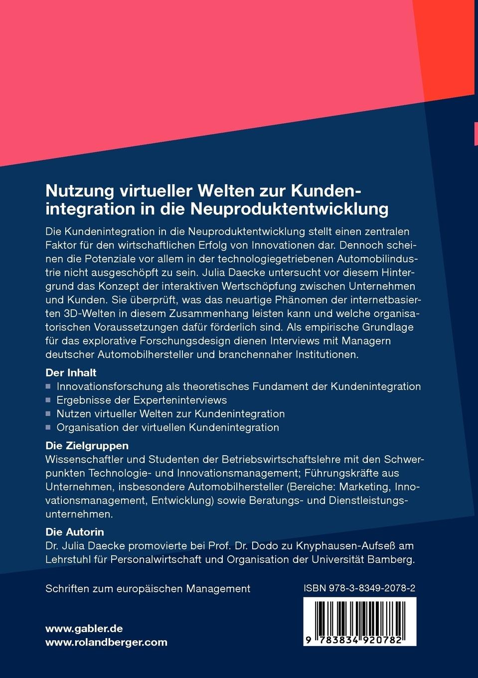 Rückseitencover Nutzung virtueller Welten zur Kundenintegration in die Neuproduktentwicklung