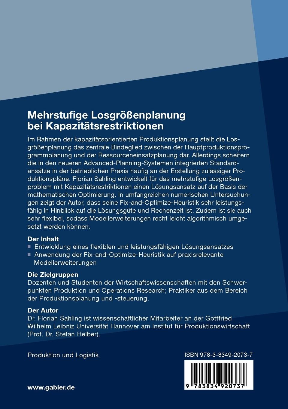 Rückseitencover Mehrstufige Losgrößenplanung bei Kapazitätsrestriktionen
