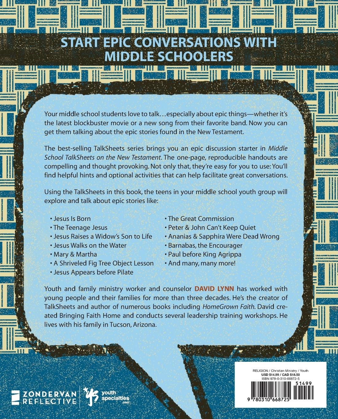 Rückseitencover Middle School TalkSheets on the New Testament, Epic Bible Stories