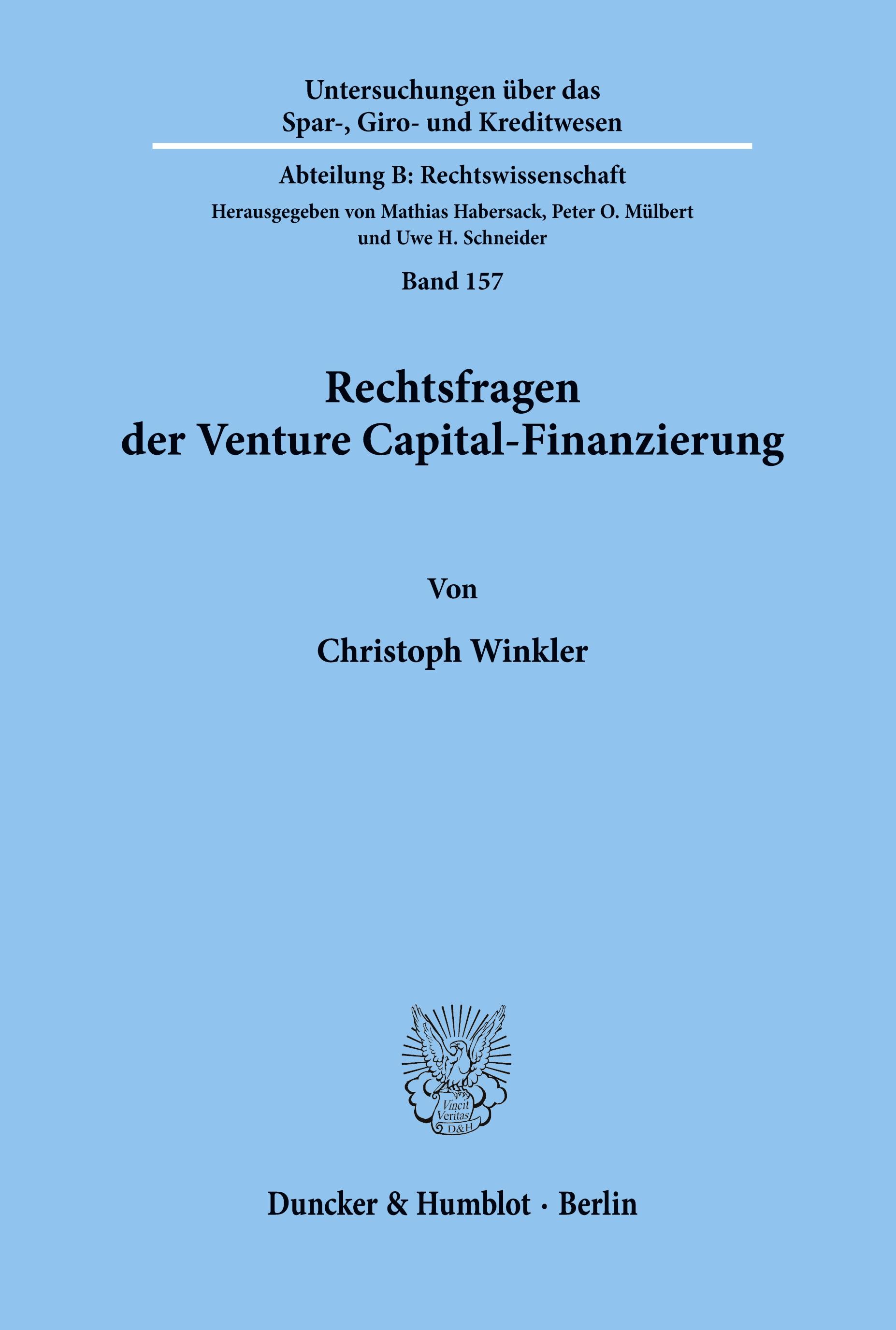 Vorderes Coverbild Rechtsfragen der Venture Capital-Finanzierung.