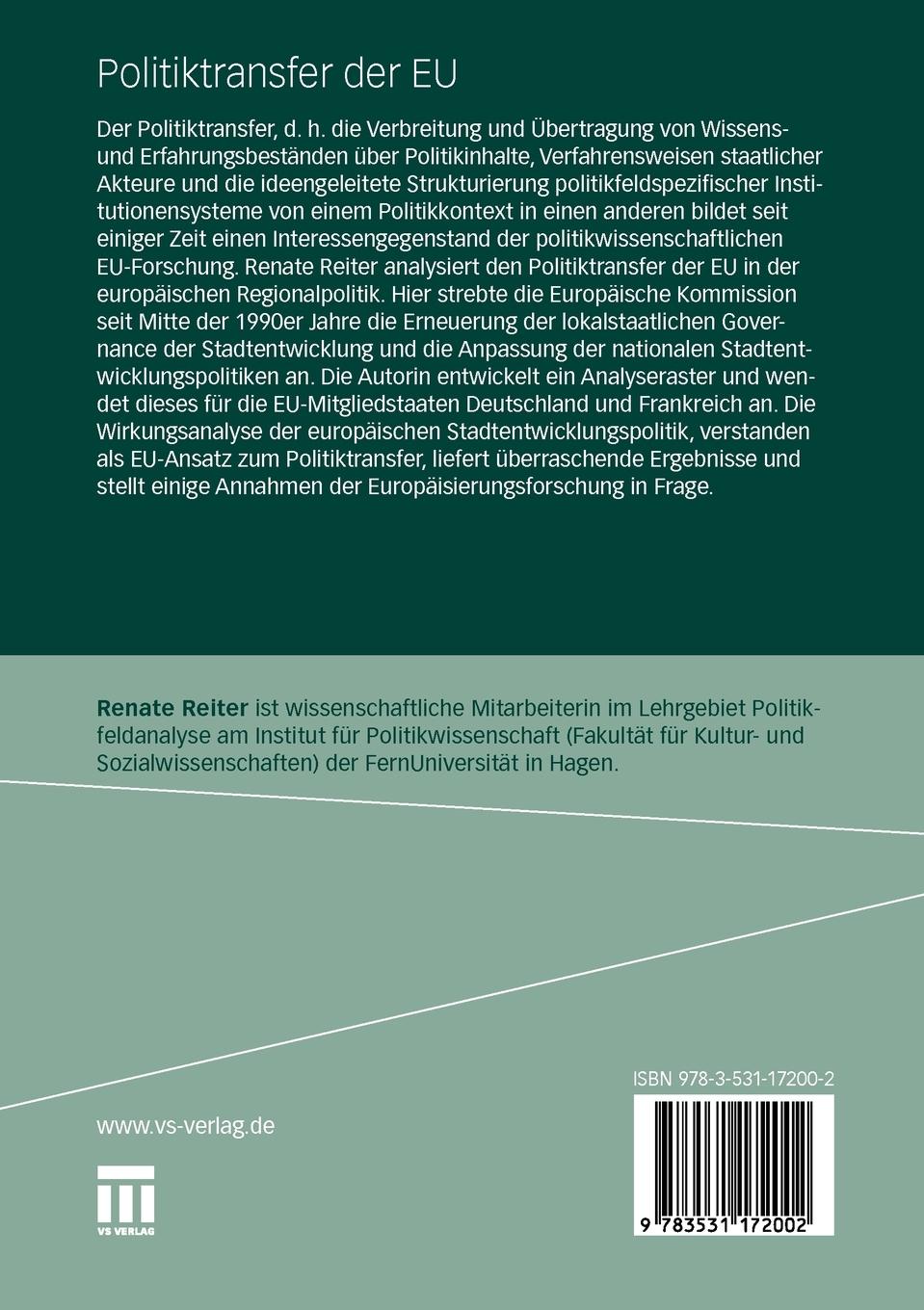 Rückseitencover Politiktransfer der EU