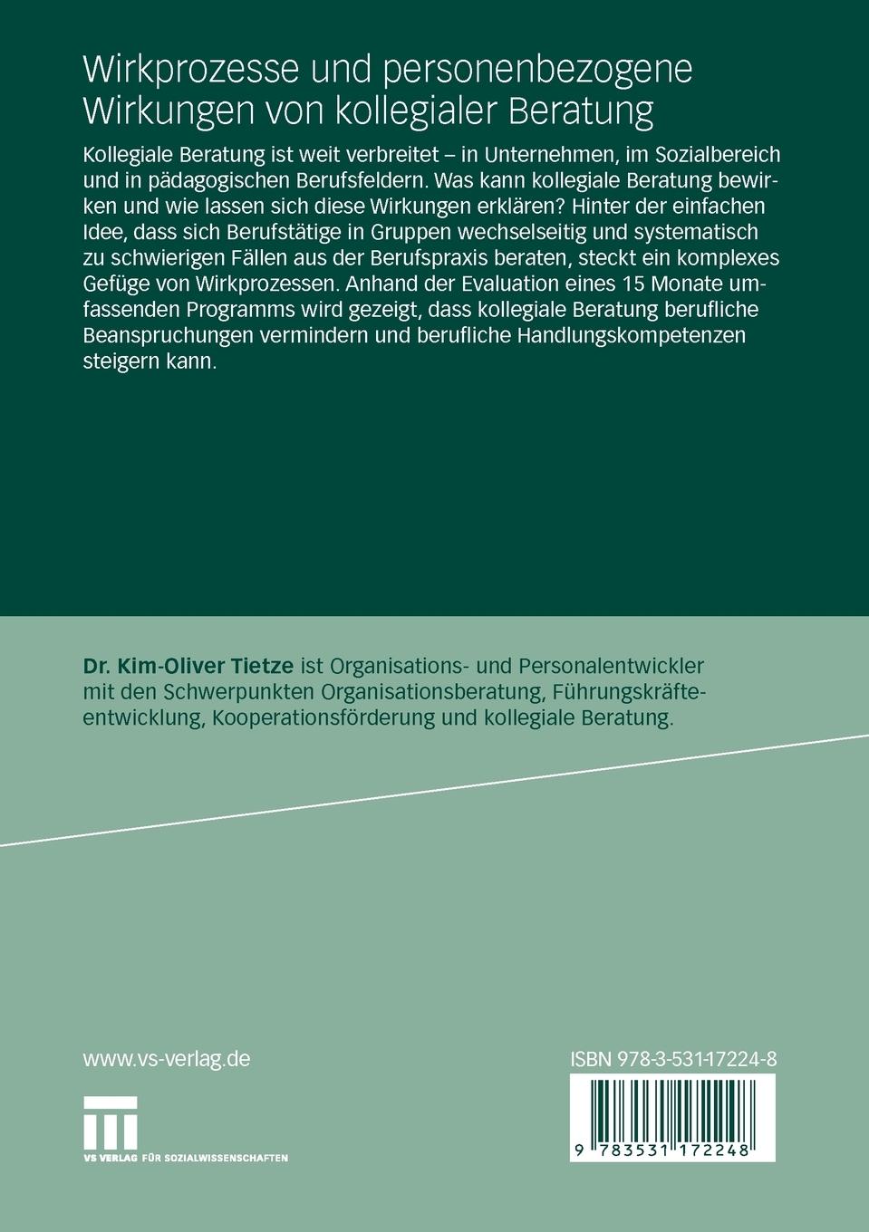 Rückseitencover Wirkprozesse und personenbezogene Wirkungen von kollegialer Beratung