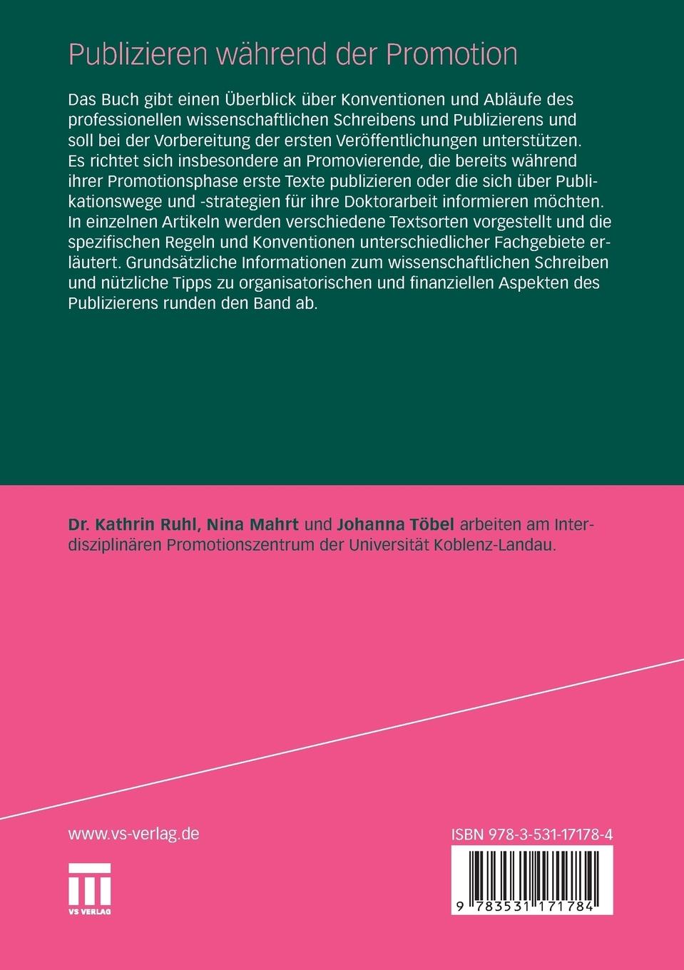 Rückseitencover Publizieren während der Promotion