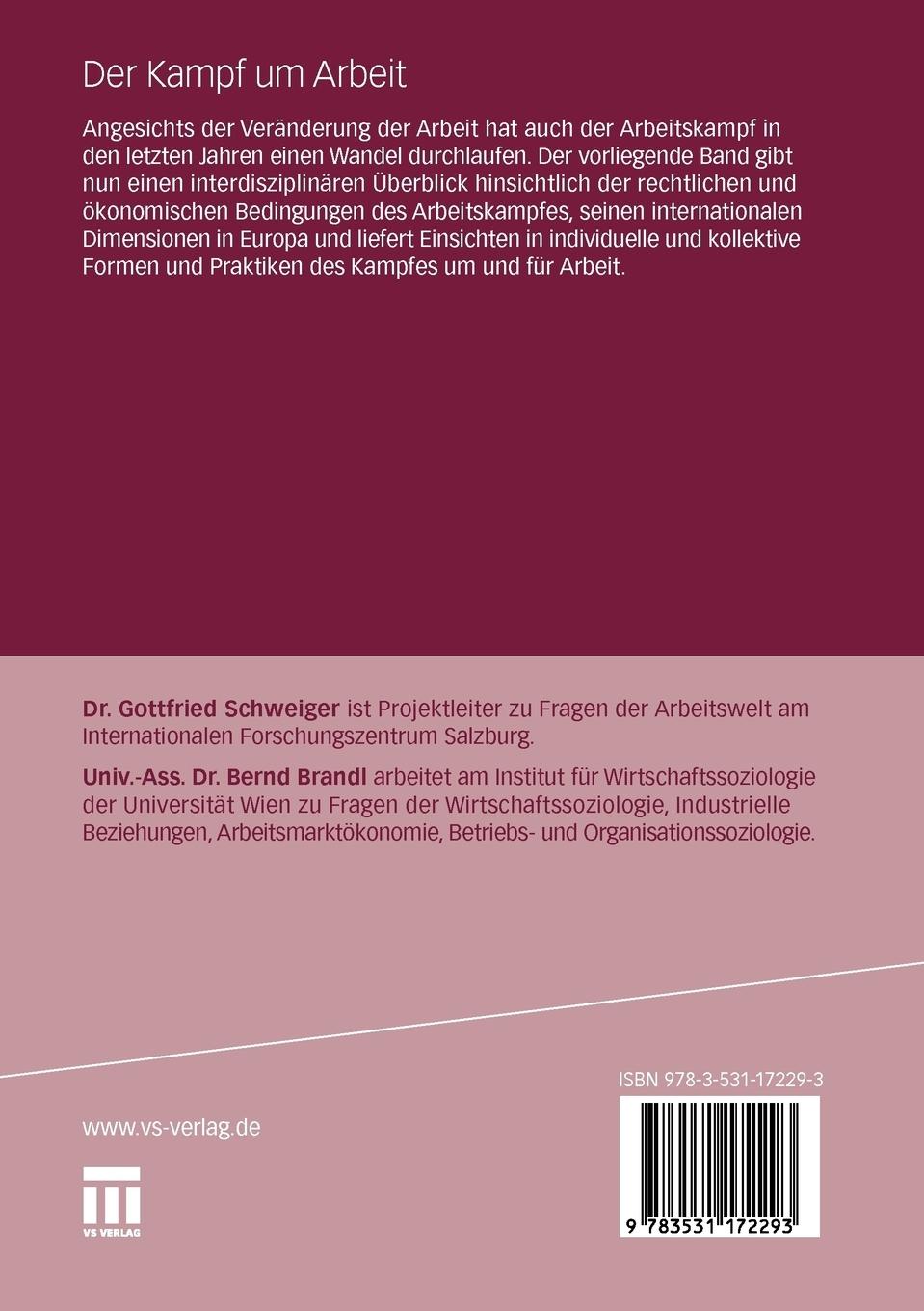 Rückseitencover Der Kampf um Arbeit