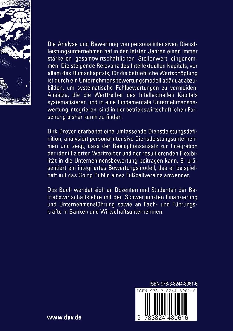 Rückseitencover Bewertung personalintensiver Dienstleistungsunternehmen