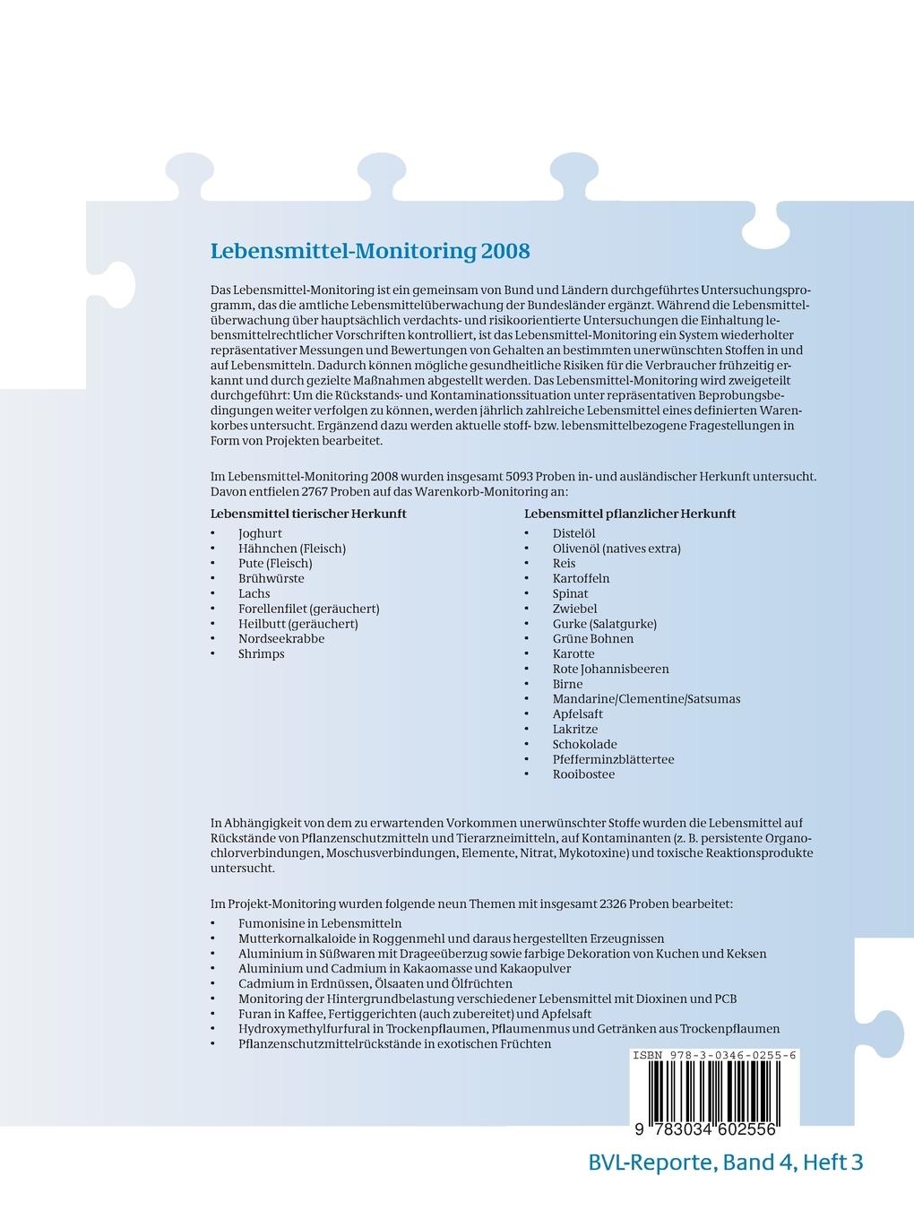 Rückseitencover Berichte zur Lebensmittelsicherheit 2008