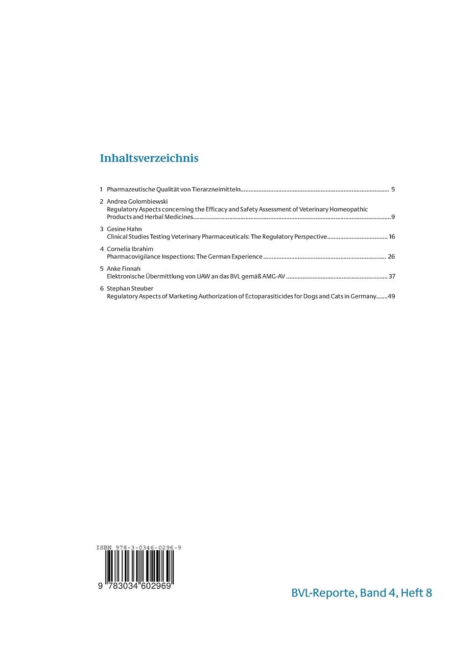 Rückseitencover Berichte zu Tierarzneimitteln 2008