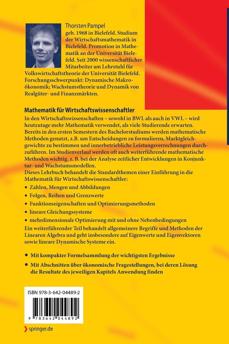 Rückseitencover Mathematik für Wirtschaftswissenschaftler