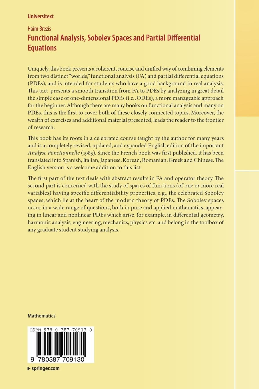 Rückseitencover Functional Analysis, Sobolev Spaces and Partial Differential Equations