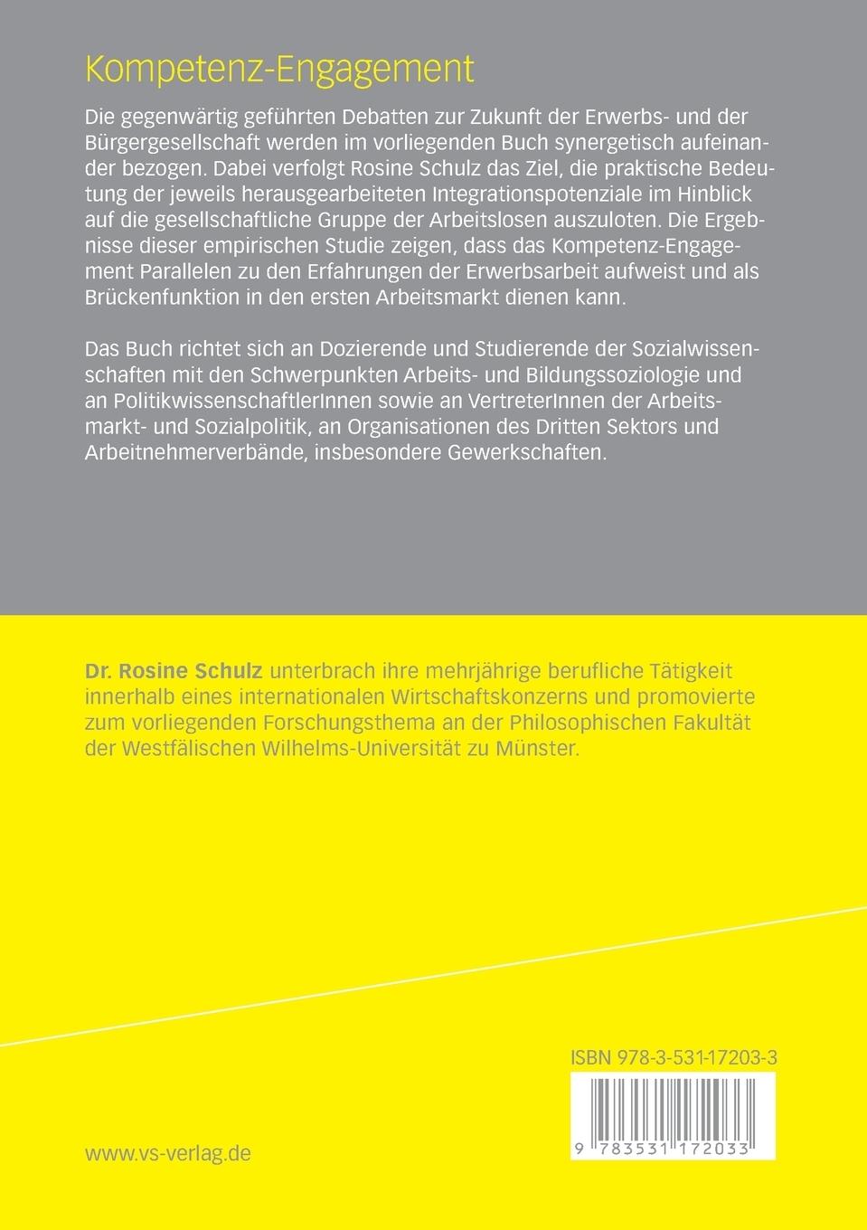 Rückseitencover Kompetenz-Engagement: Ein Weg zur Integration Arbeitsloser in die Gesellschaft