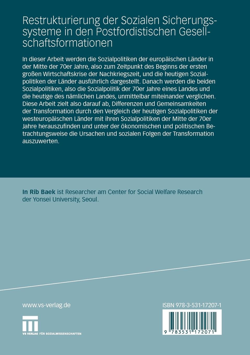 Rückseitencover Restrukturierung der Sozialen Sicherungssysteme in den Postfordistischen Gesellschaftsformationen