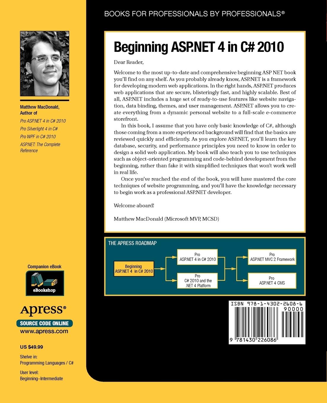 Rückseitencover Beginning ASP.NET 4 in C# 2010