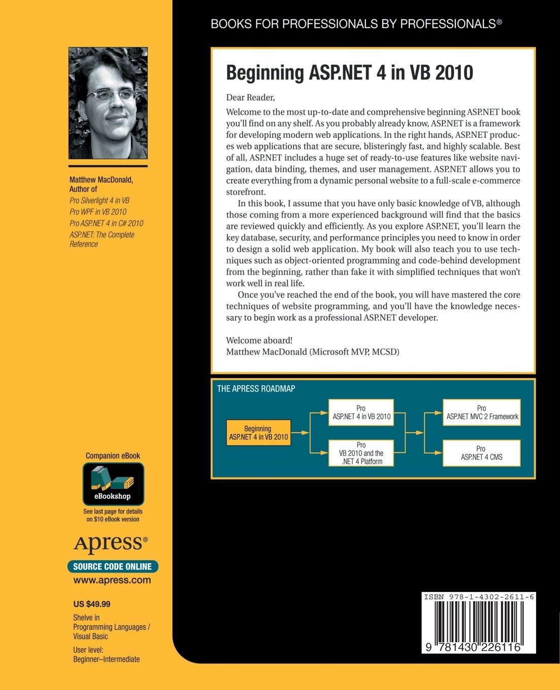 Rückseitencover Beginning ASP.NET 4 in VB 2010