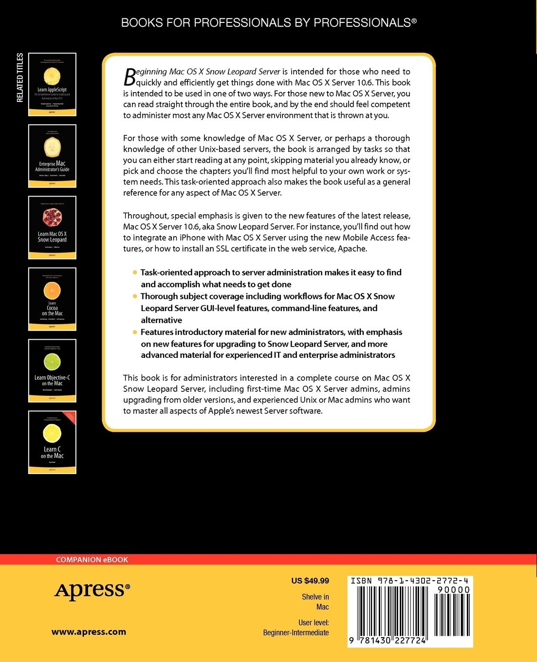 Rückseitencover Beginning Mac OS X Snow Leopard Server