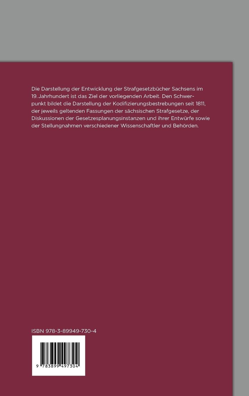 Rückseitencover Das sächsische Strafrecht im 19. Jahrhundert bis zum Reichsstrafgesetzbuch