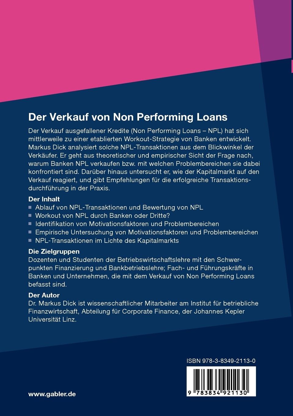 Rückseitencover Der Verkauf von Non Performing Loans