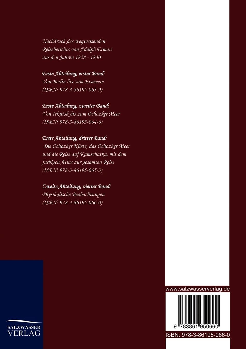 Rückseitencover Reise um die Erde durch Nord-Asien und die beiden Oceane in den Jahren 1828 bis 1830