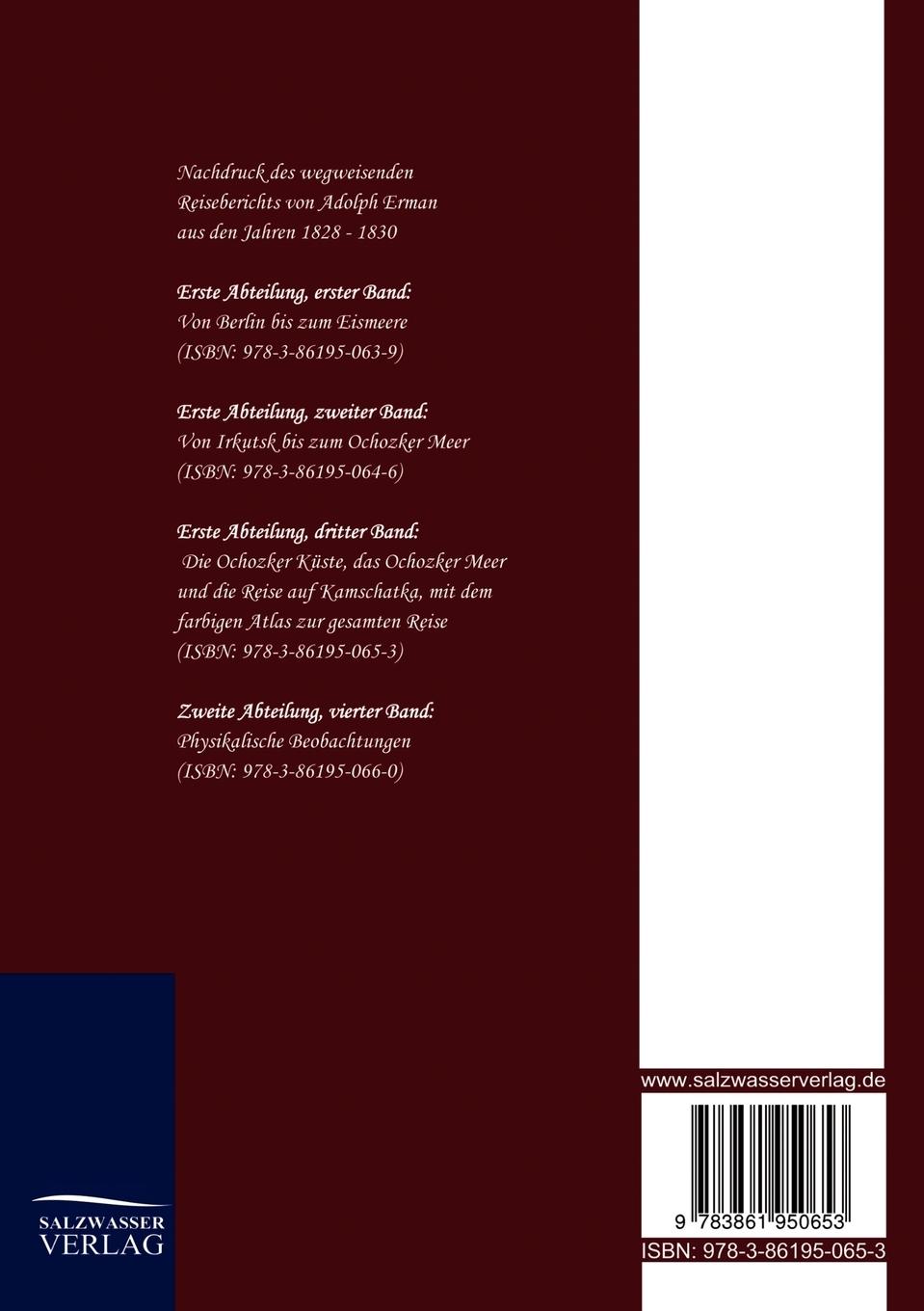 Rückseitencover Reise um die Erde durch Nord-Asien und die beiden Oceane in den Jahren 1828 bis 1830