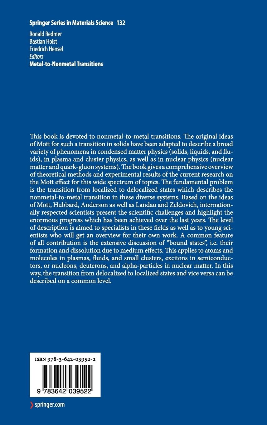 Rückseitencover Metal-to-Nonmetal Transitions