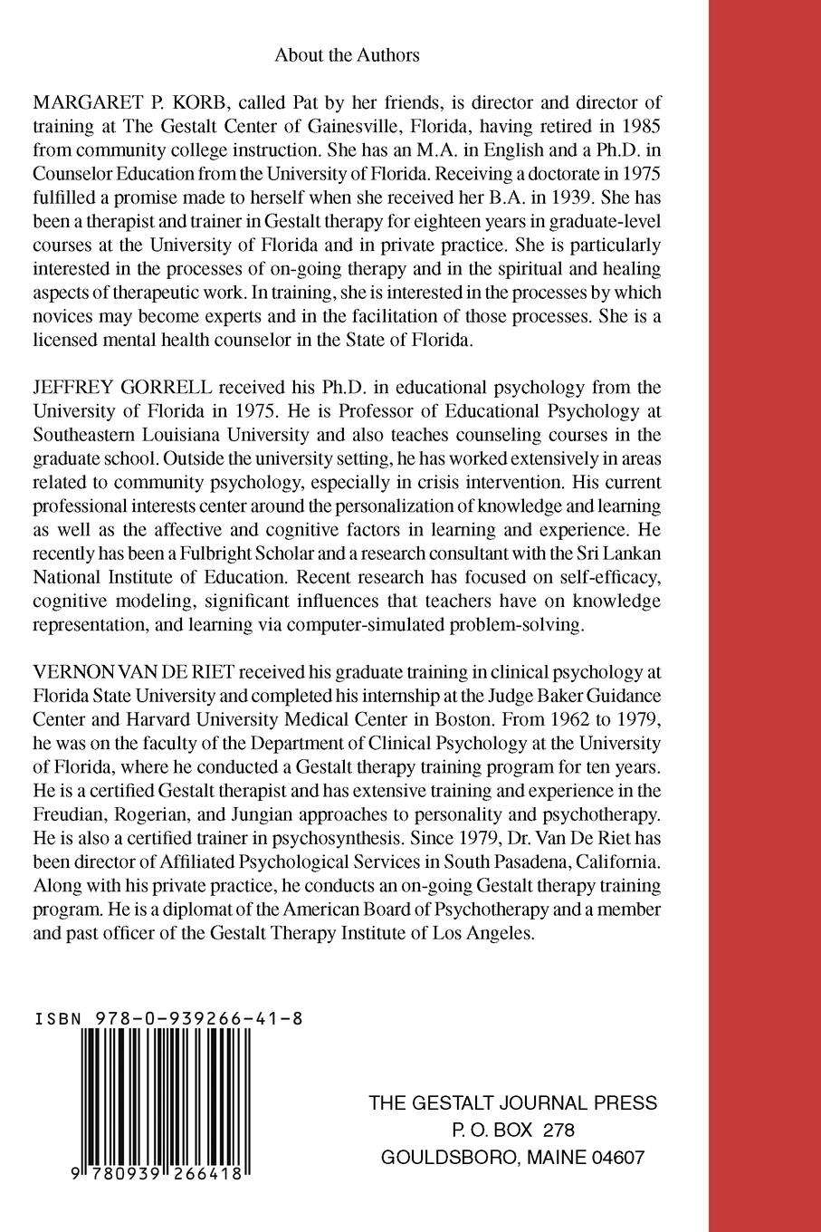 Rückseitencover Gestalt Therapy: Practice and Theory