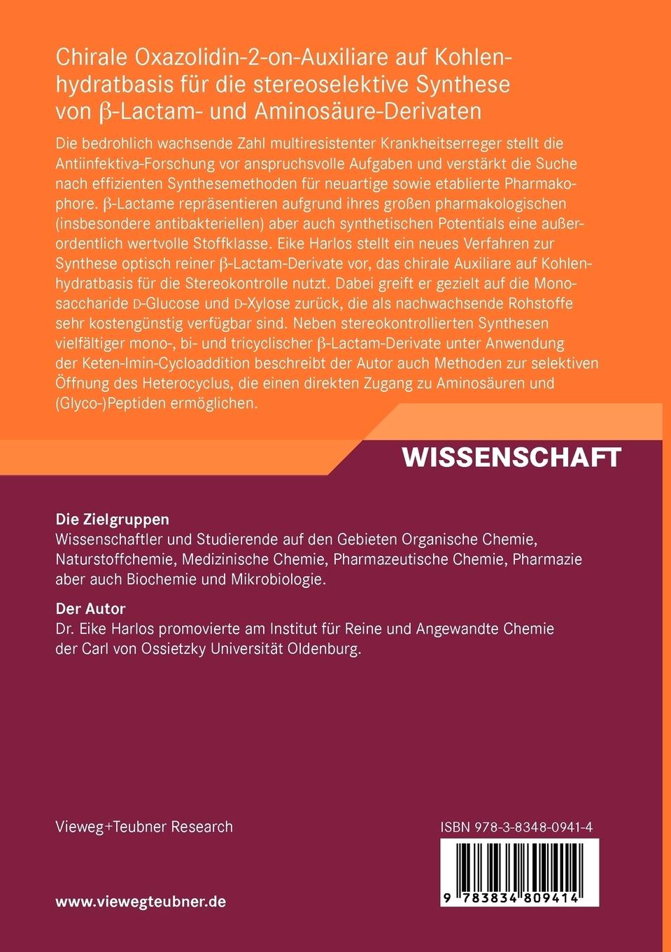 Rückseitencover Chirale Oxazolidin-2-on-Auxiliare auf Kohlenhydratbasis für die stereoselektive Synthese von ß-Lactam- und Aminosäure-Derivaten