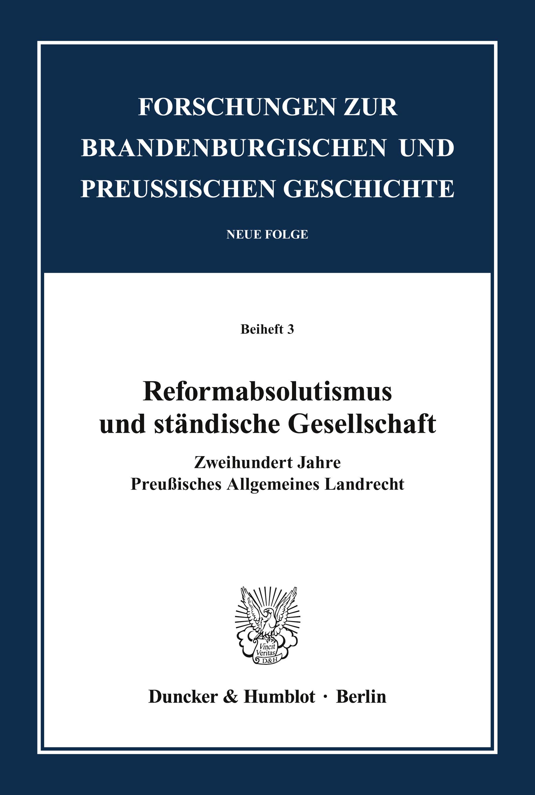 Vorderes Coverbild Reformabsolutismus und ständische Gesellschaft.