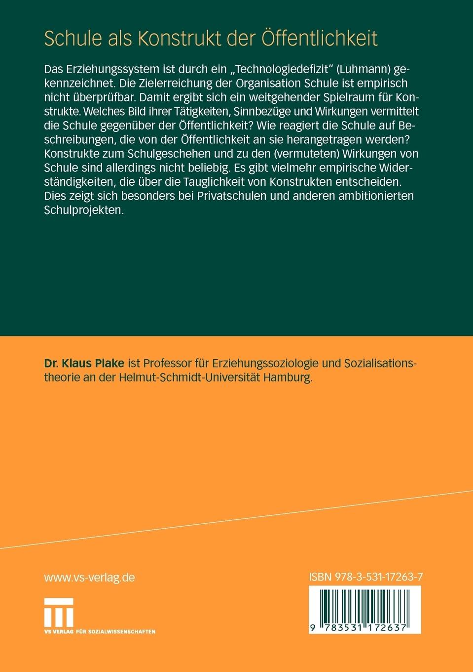 Rückseitencover Schule als Konstrukt der Öffentlichkeit